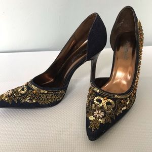 Anne Michelle Fuel sequin denim pump, size 7.5 & 8